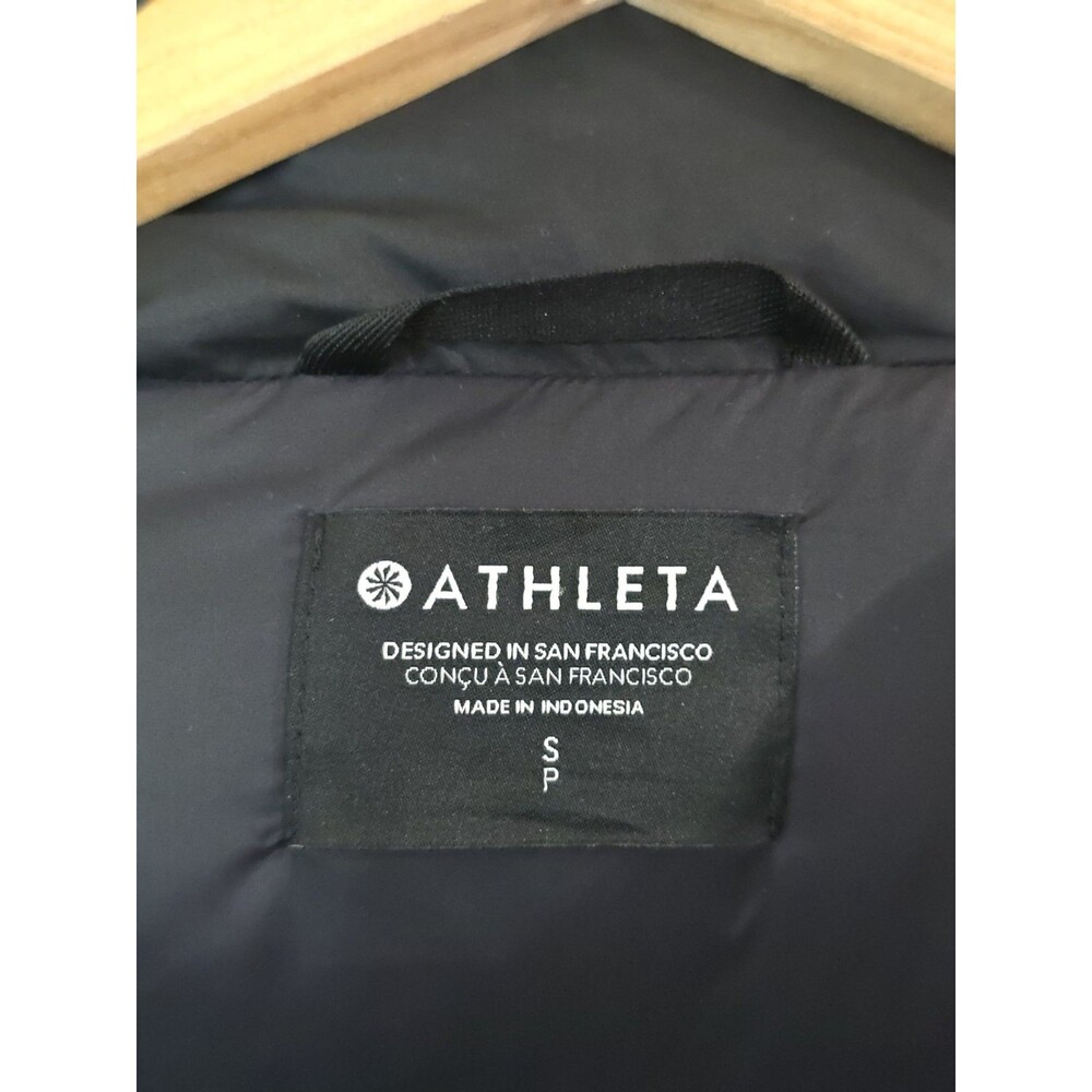 ATHLETA Downtown Puffer Jacket Parka Womens Size Small Black Zip Logo - Picture 10 of 12